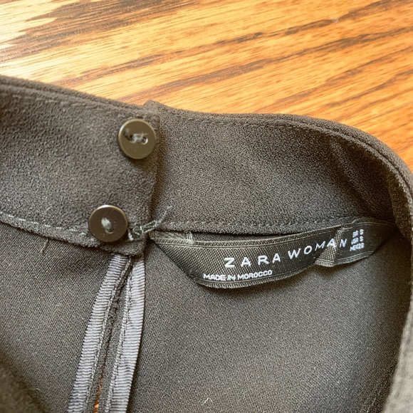 ZARA Choker V-neck Long Sleeve Black Blouse - Picture 2 of 6